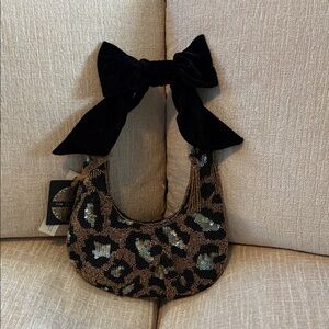 Leopard Print Hobo Bag with Black Bow